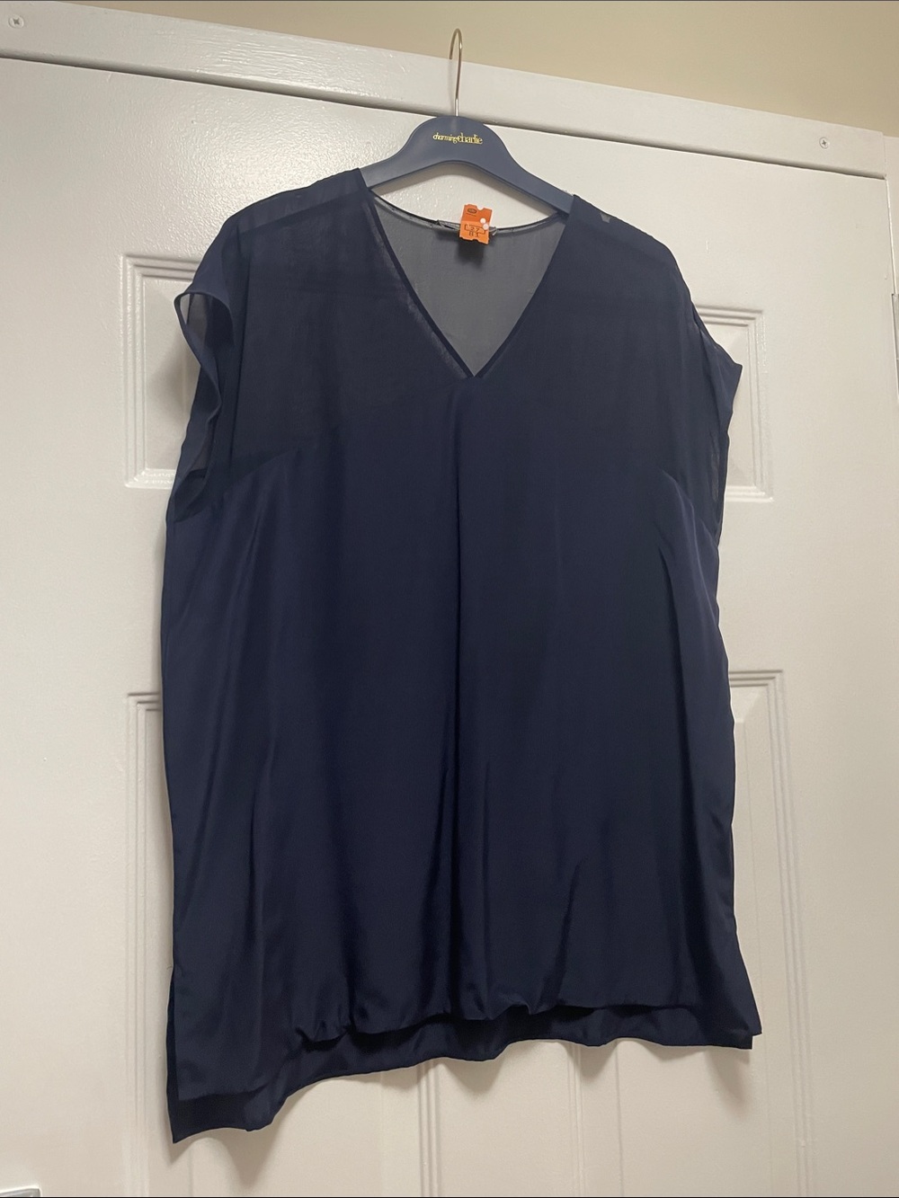 Vince Navy V-Neck Cap Sleeve Blouse